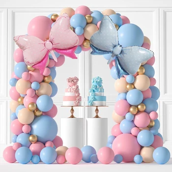 124Pcs Macarons Roza Modra Balon Garland Arch Komplet Dojenček Fant ali Baby Dekle Rojstni dan Spolu Razkrije Poroka Okraski Stranka Globos