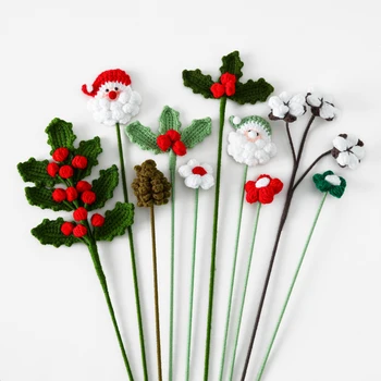 1pcs Srčkan Božič Kvačkanje Cvet Pretvarjati Santa Claus Pletene Bor Cone Berry Bombaž Šopek rož Božič Decoraiton Ornament