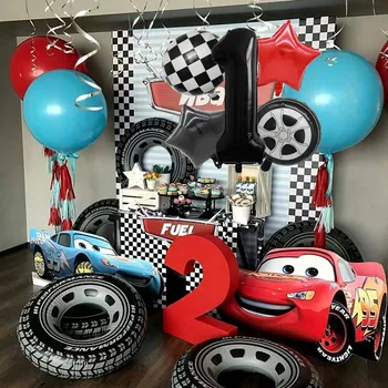 1set 3D Cartoon Avto Folija Balon Kolo Folija Balon Raceing Avtomobilom Temo Okraski Stranka Fantje Rojstni dan Dobave Otroci Igrače
