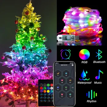 2023 RGB IC Božično Drevo Pravljice Luči, Glasbe Ritem Smart APP Niz LED Luči Poroka Stranka Dekor Nepremočljiva Bluetooth Čas