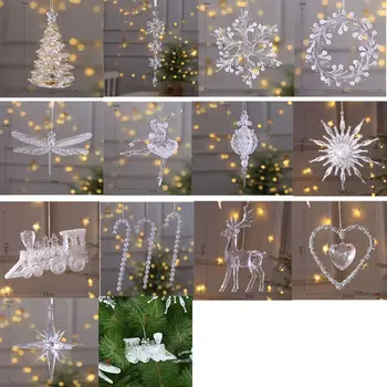 Akrilna Crystal Božično Drevo Obeski Stereoskopski Angel/Los/Angel Snežinka Kos Jasno DIY Xmas Tree Okraski Visi Doma