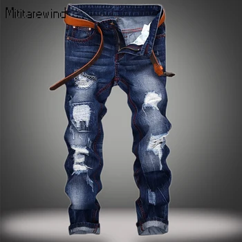Ameriški Jeans za Moške High Street Priložnostne Ripped Kavbojke Bombaž Oprati Stiski Naravnost Kavbojke Y2k Trendy Prilagojene Hlače Moški