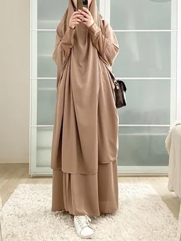 Jilbab 2 Delni Set Islam, Muslimanska Ženska Oblačila Dubaj turški Abaya Hidžab s Krilom Haljo Ramadana