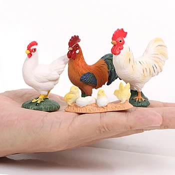 Kmetije Živalske vrste Petelin Kokoš in Chick Družinski Set Mini Plastični Modeli za Simulacijo Zbirka Igrače, Okraski Za Dom, Otroške Igrače