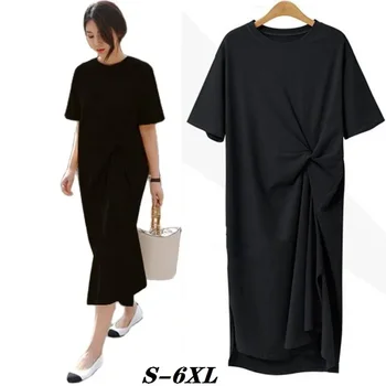 Korejska Različica Sundresses Za Ženske Poletje 2022 Moda Plus Velikost Priložnostne Ženske Obleke Nove Slim Dolgo T-shirt Obleko