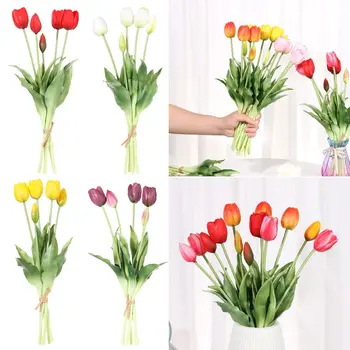 Lep Flores Artificiales Silikonski DIY Obrti Umetno Cvetje 5 Glav Izhaja Soba Dekoracijo Tulipanov Šopek