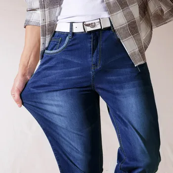 Lepo Poletje Men ' s Plus Velikost Tanek Jeans Pomlad Jesen Pop Business Casual Visoko Elastičnega Jeansa Hlače Classic blagovne Znamke Ohlapne Hlače