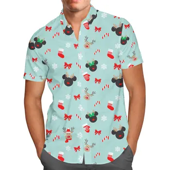 Mickey Mouse Hawaiian Majica moška Moda Gumb Navzdol Majica Kratek Rokav Mickey Minnie Hawaiian Priložnostne Plaži Dihanje Majica