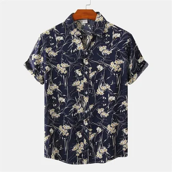 Moda Poletje Hawaiian Majica Za Moške Drevo, Listi 3d Tiskanje Majice Tropske Rastline, Grafike River Kratek Rokav Gumb Bluzo