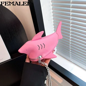 Moda za Ženske Mini Risanka Ramo Torbe Geek Shark Oblikovan Verige Crossbody Vrečko za Ženske Smešno PU Usnje Lady Torbice Torbici