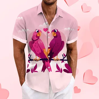 Moška majica Par-Ujemanje Bluze fant srajce valentinov Dan Priložnostne počitnice praznično ptica-Grafični Ljubimec Vrhovi camisas