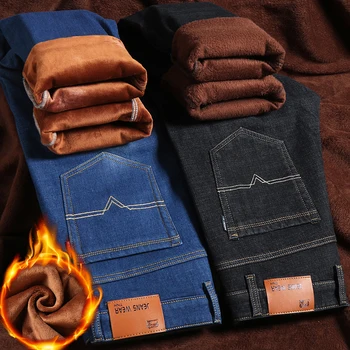 Moški je Pozimi Toplo Kavbojke 2023 Moda Visoko Koncu Klasične Jeans Priložnostne Udobje Raztezanje Preprost Trendy Bistvene Čeden Človek Hlače