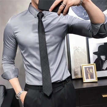 Novo Long Sleeve Solid Bluze Moških Modnih Oblačil 2022 Jeseni Poslovnih Formalnih Nositi Majice Slim Fit Camisa Masculina Vrhovi W243