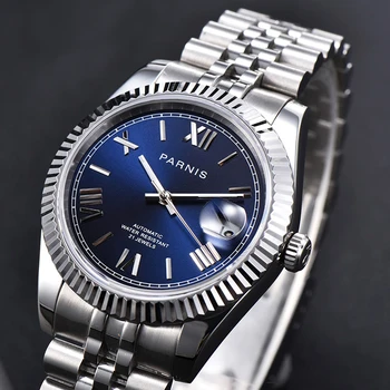 Parnis 39,5 mm Modra Številčnica Mens Samodejni Watch Luksuzni Mehanska ura Koledar Datum Funkcijo ročno uro Moški