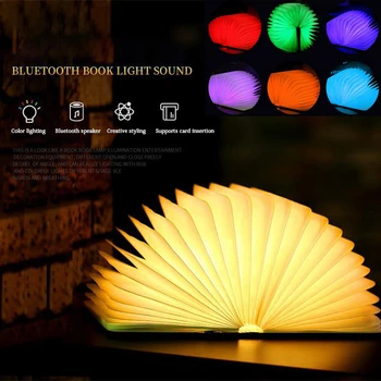 RGB Daljinski upravljalnik Knjiga Svetlobe LED Bluetooth Zvok Noč Lahka 3D Prenosna Zložljiva Knjiga Lučka USB Polnjenje Lučka Študent Darilo