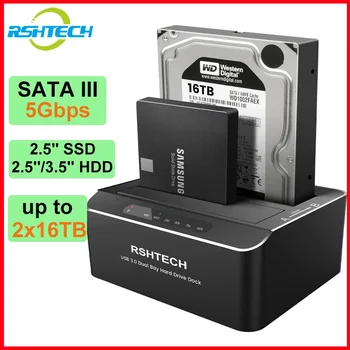 RSHTECH DS01 Trdi Disk za Razširitveno Postajo Aluminijasto Dvojno Ležišče za 2.5/3.5 Inch SATA I/II/III HDD SSD Podporo 2x 16TB Trdi Diski