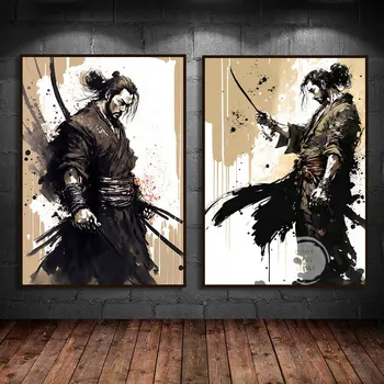 Retro Slog, Črnilo Japonska Samurai Sakura Bushido Ronin Warrior Umetnost Plakata Platno Stensko Slikarstvo Natisne Sliko za Sobi Doma Dekor