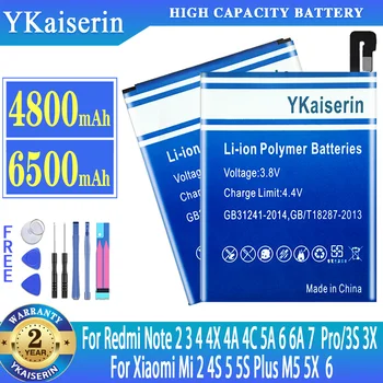 YKaiserin BN40 BM35 BM37 BN41 Baterija Za Redmi Opomba 4 4X 4A 4C 5A 6 6A 7 3 Pro 3S 3X Mi 4S 5 M5 5X 6 4S Mi 2 5S Plus bateria