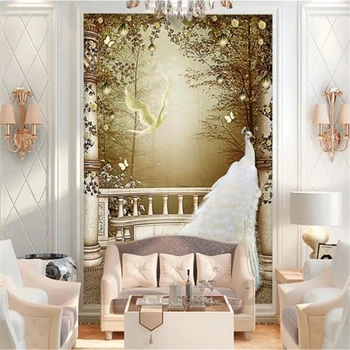 beibehang po Meri 3D stereo fotografijo zidana ozadje plemenito belo pav ozadju stene papirjev doma dekor de papel parede ozadje