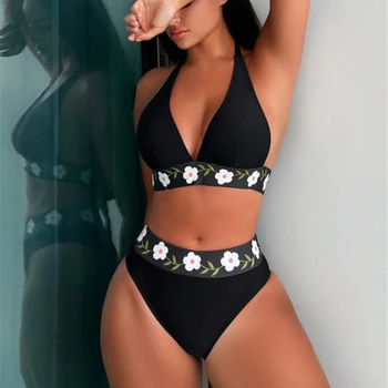 Ženske Kopalke Črno Plažo Seksi kopalke Visoko Pasu Bikini Komplet Cvjetnim Tiskanja Push Up Kopalke Bikini 2024 Ženska Kopalci